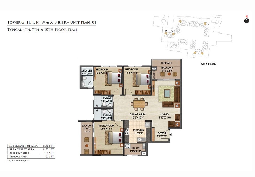 Floor plan of 2 BHK 1680 Sq. Ft. Apartment in Ozone Urbana Avenue, Bangalore