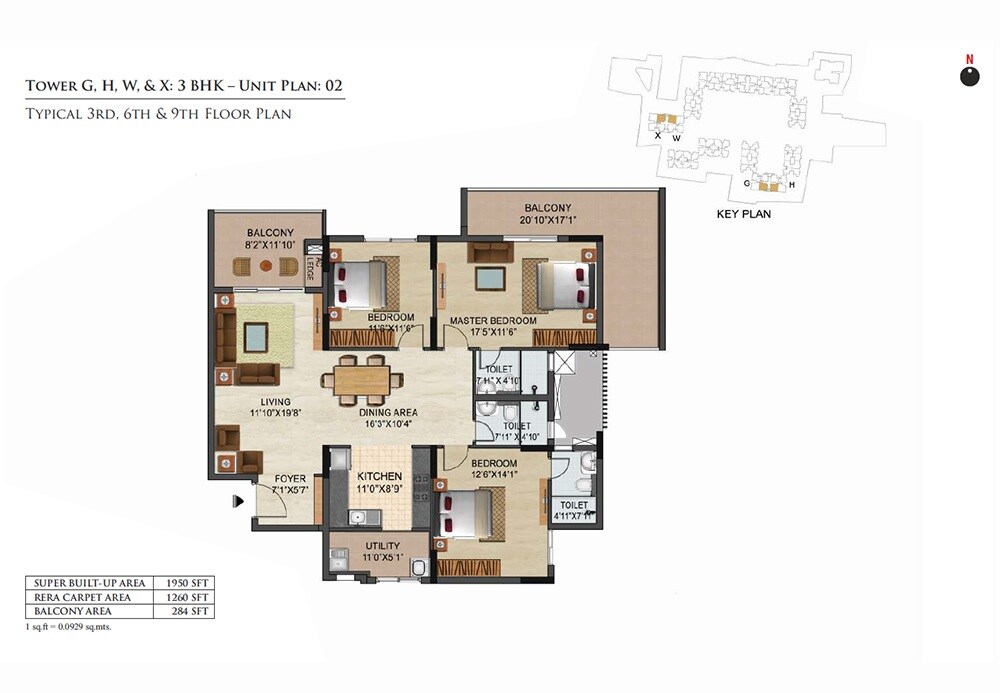 Floor plan of 2 BHK 1950 Sq. Ft. Apartment in Ozone Urbana Avenue, Bangalore