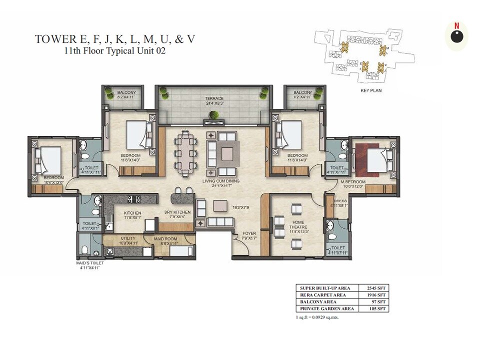 Floor plan of 2 BHK 2545 Sq. Ft. Penthouse in Ozone Urbana Avenue, Bangalore