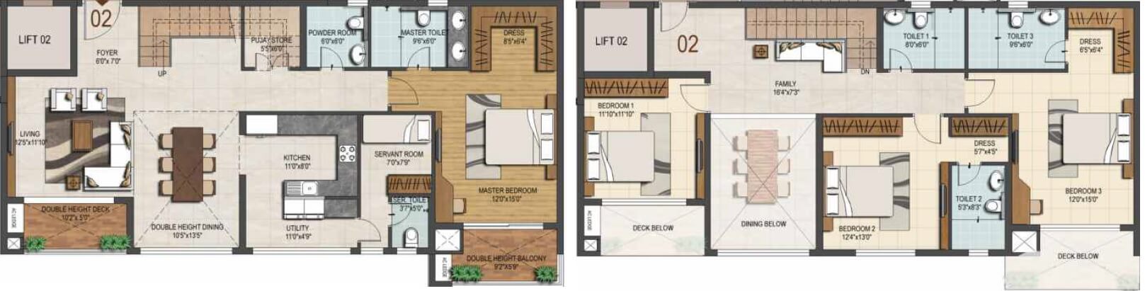 Floor plan of 4 BHK 3080 Sq. Ft. Apartment in Ozone Urbana Heights, Bangalore