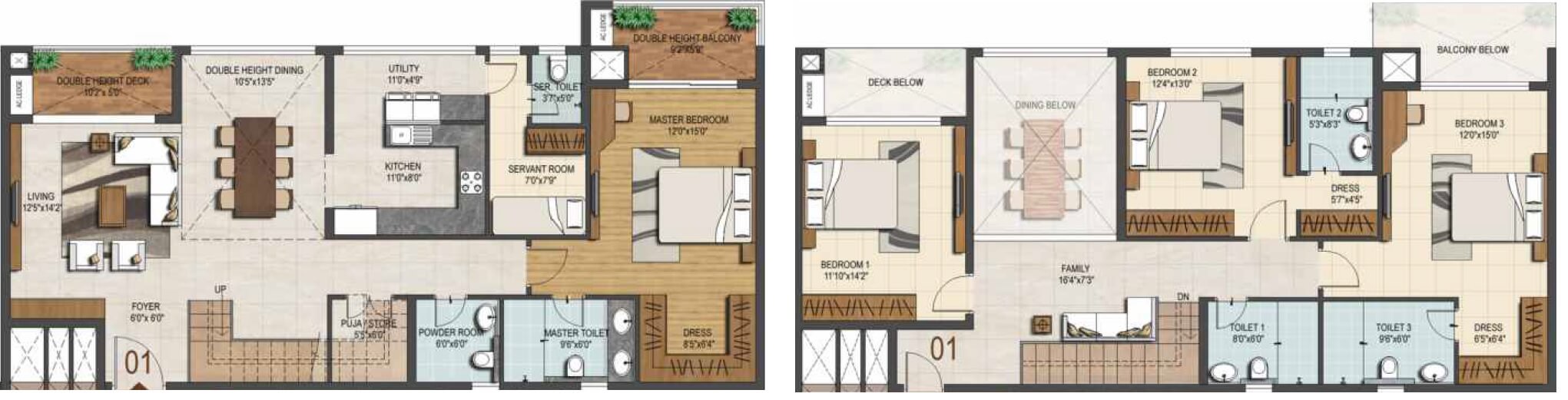 Floor plan of 4 BHK 3107 Sq. Ft. Apartment in Ozone Urbana Heights, Bangalore