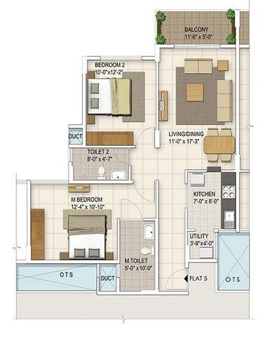 Floor plan of 2 BHK 945 Sq. Ft. Apartment in Ozone Urbana Irene, Bangalore