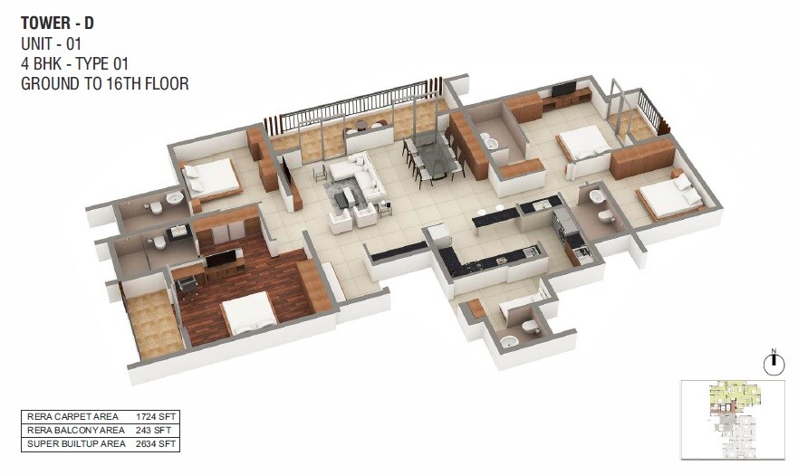Floor plan of 2 BHK 1724 Sq. Ft. Apartment in Ozone Urbana Prime, Bangalore