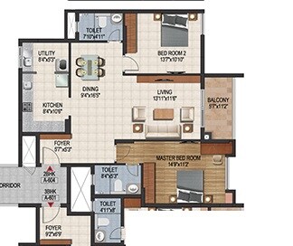 Floor plan of 2 BHK 1473 Sq. Ft. Apartment in Ozone WF48, Bangalore