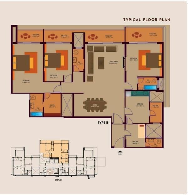 Floor plan of 3 BHK 2657 Sq. Ft. Apartment in Pacifica Hamilton Towers, Bangalore