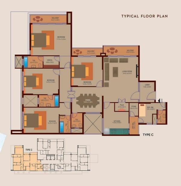Floor plan of 4 BHK 3240 Sq. Ft. Apartment in Pacifica Hamilton Towers, Bangalore