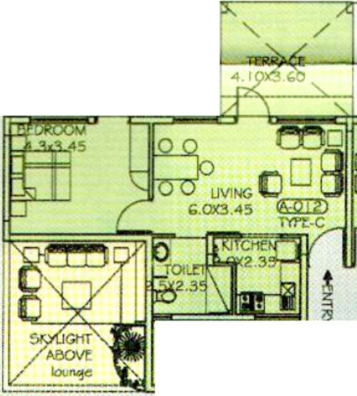 Floor plan of 1 BHK 785 Sq. Ft. Apartment in Paranjape Schemes Athashri, Bangalore