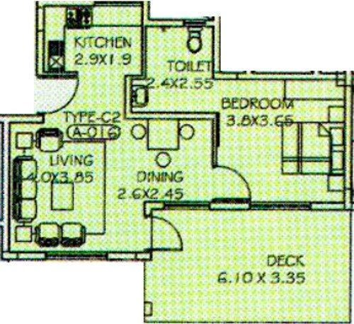 Floor plan of 1 BHK 819 Sq. Ft. Apartment in Paranjape Schemes Athashri, Bangalore
