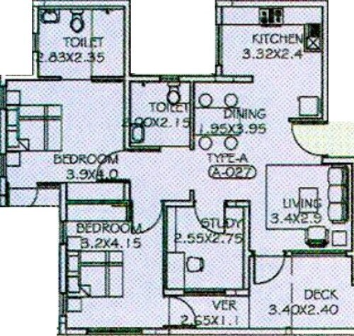 Floor plan of 2 BHK 1420 Sq. Ft. Apartment in Paranjape Schemes Athashri, Bangalore