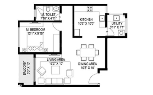 Floor plan of 1 BHK 1000 Sq. Ft. Apartment in Paranjape Wind Fields, Bangalore
