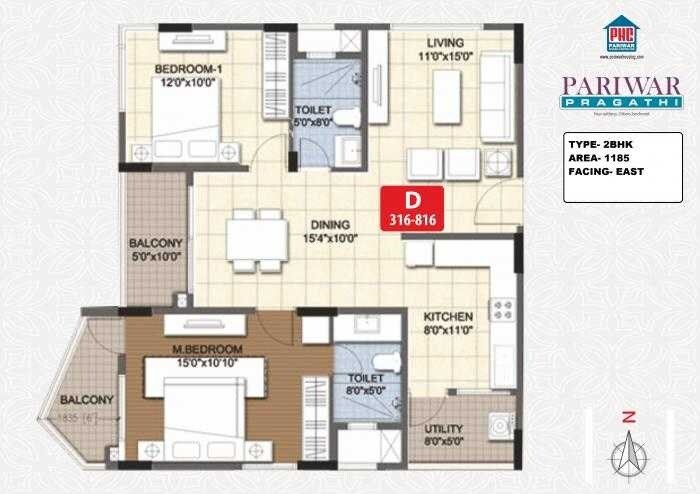 2 BHK 1185 Sq. Ft. Apartment