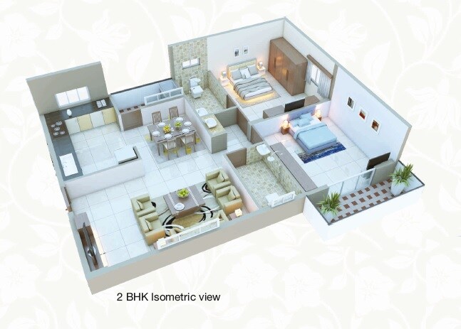 Floor plan of 2 BHK 1200 Sq. Ft. Apartment in Pariwar Wise Palmsprings, Bangalore