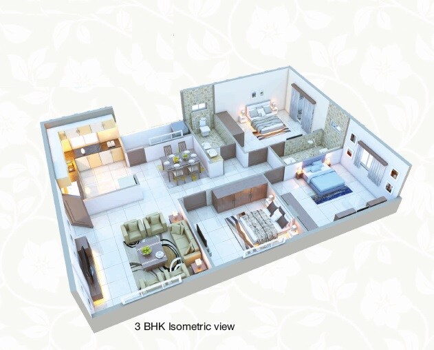 Floor plan of 3 BHK 1415 Sq. Ft. Apartment in Pariwar Wise Palmsprings, Bangalore