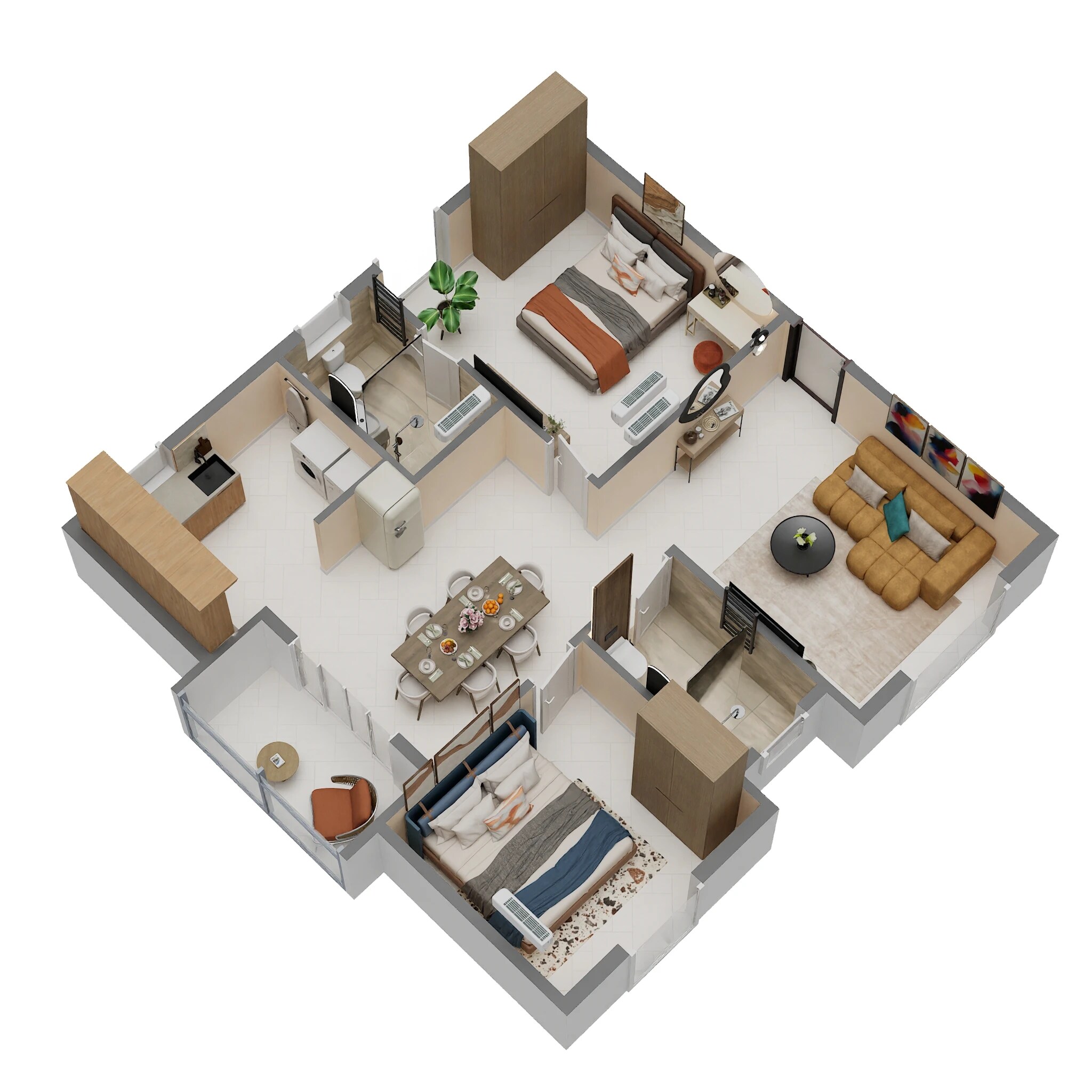 Floor plan of 2 BHK 1125 Sq. Ft. Apartment in Parth Atmosphere, Bangalore