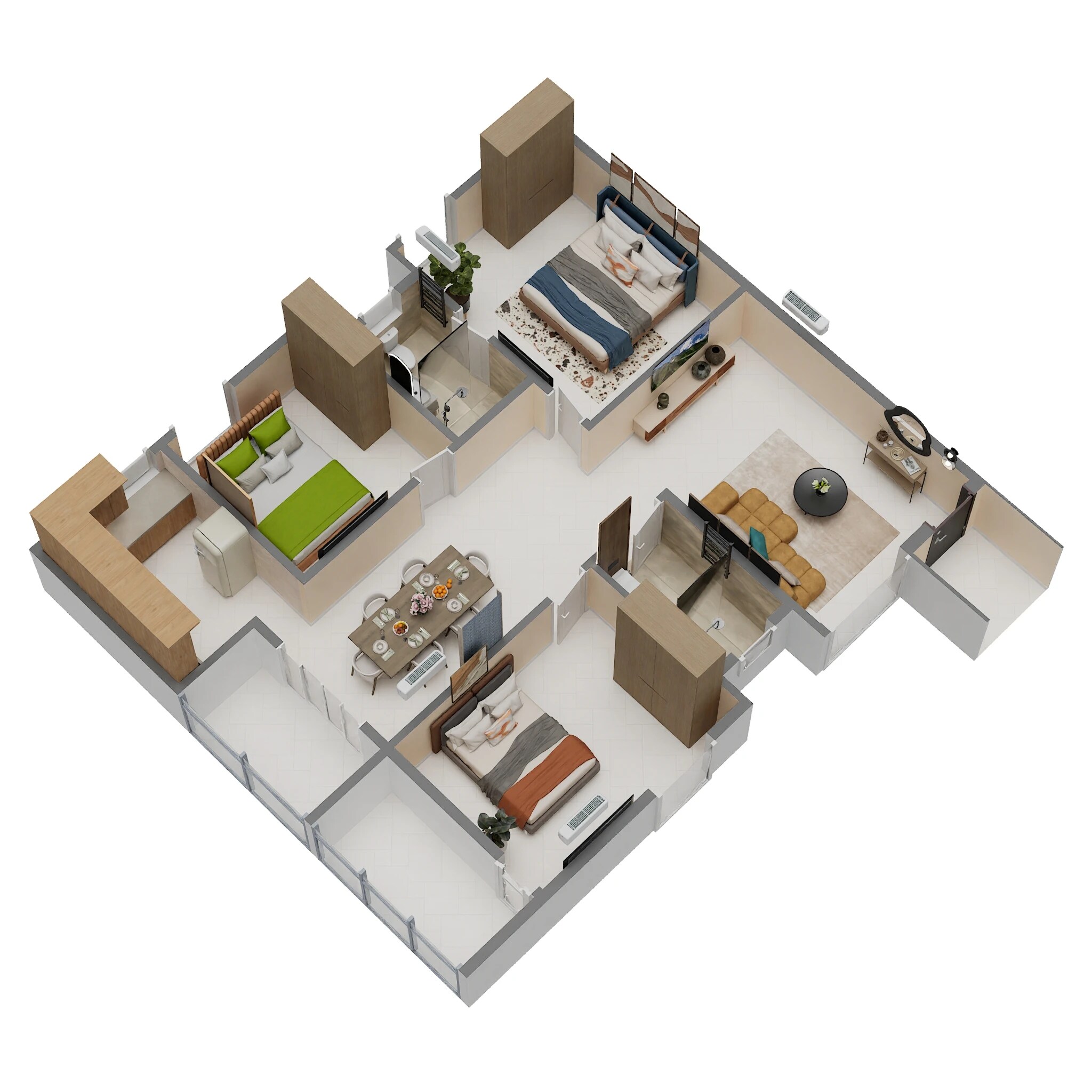 Floor plan of 3 BHK 1486 Sq. Ft. Apartment in Parth Atmosphere, Bangalore