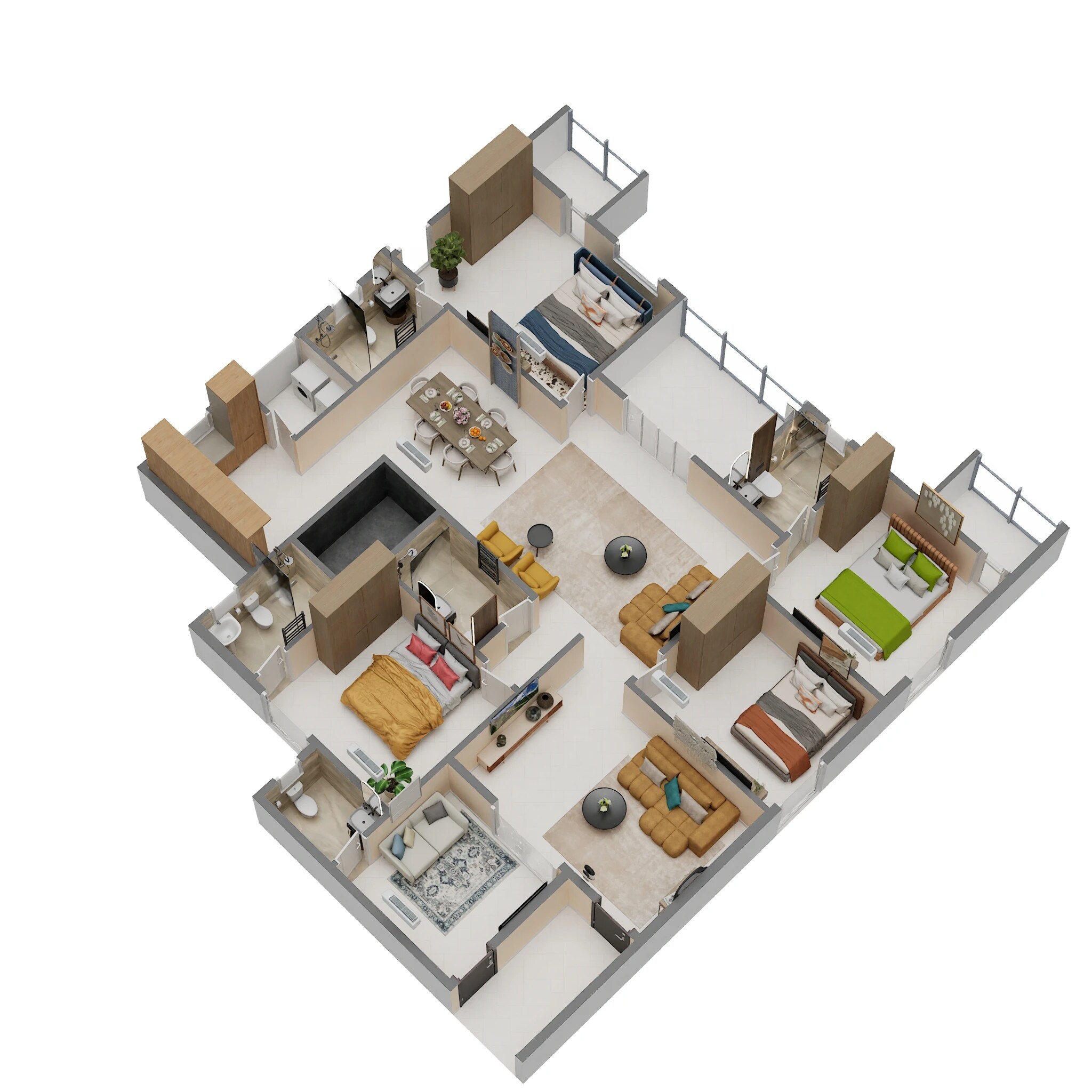Floor plan of 4 BHK 2474 Sq. Ft. Apartment in Parth Atmosphere, Bangalore