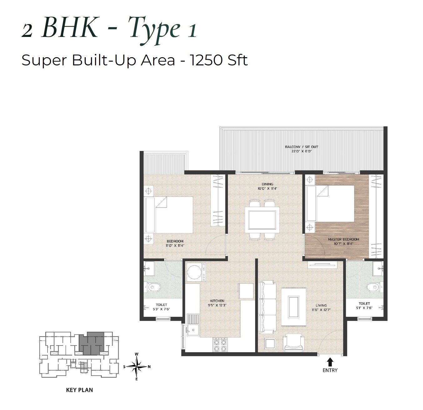 2 BHK 1250 Sq. Ft. Apartment