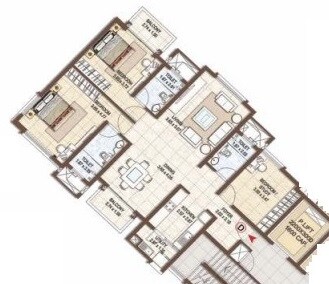 Floor plan of 3 BHK 1800 Sq. Ft. Apartment in Pashmina Waterfront, Bangalore