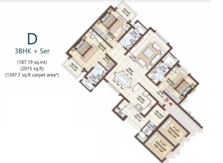Floor plan of 3 BHK 2015 Sq. Ft. Apartment in Pashmina Waterfront, Bangalore
