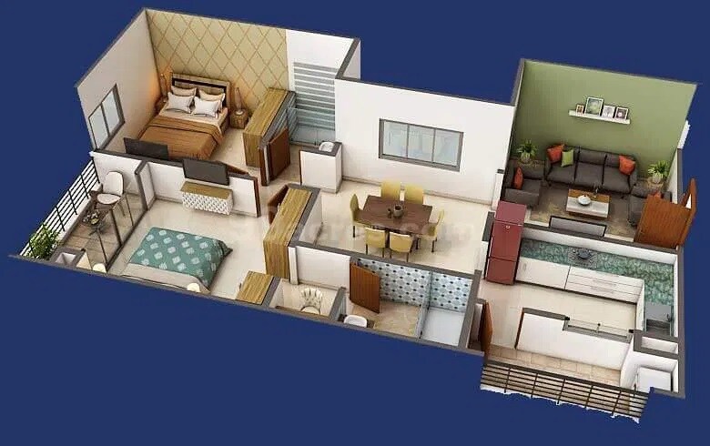 Floor plan of 2 BHK 1281 Sq. Ft. Apartment in Pavani Divine, Bangalore