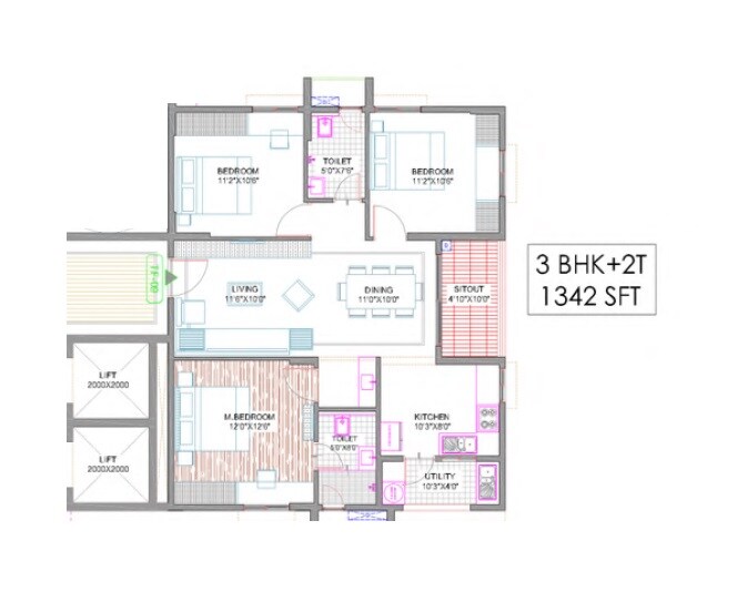 3 BHK 1342 Sq. Ft. Apartment