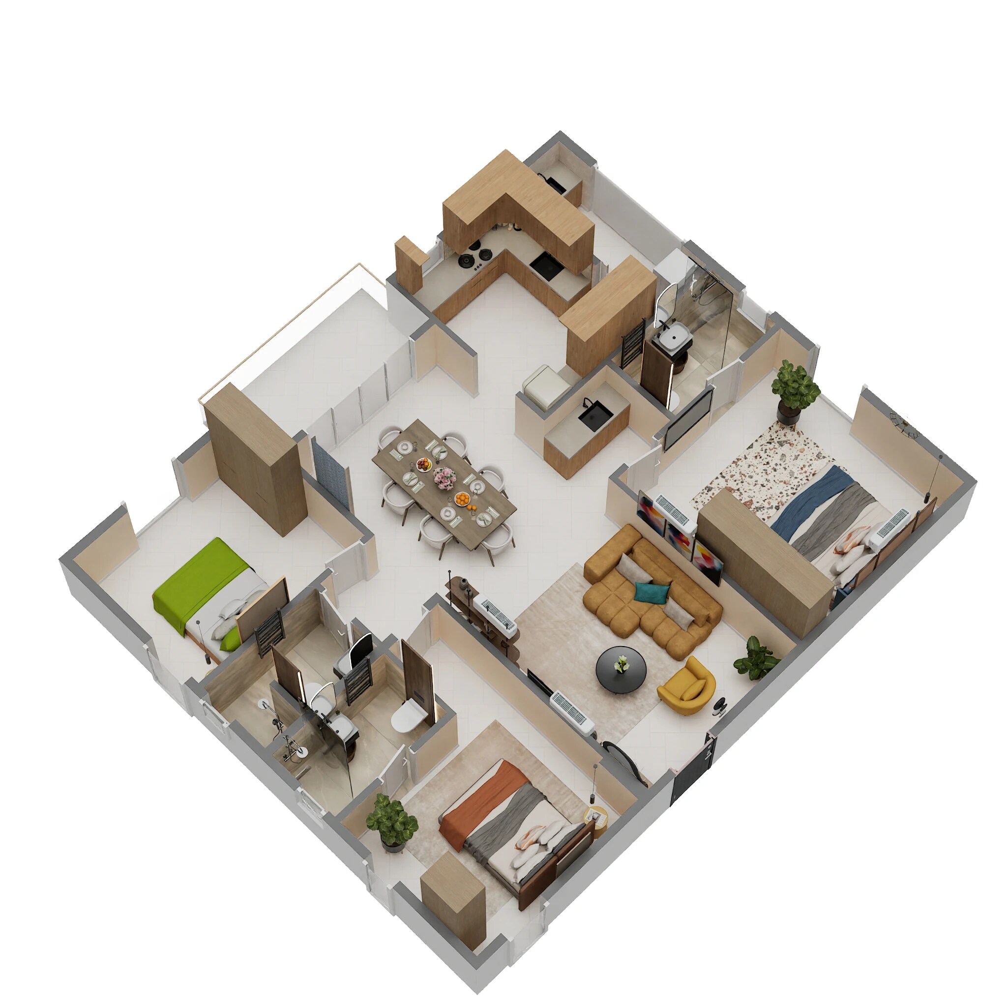 Floor plan of 3 BHK 1686 Sq. Ft. Apartment in Pavani Heights, Bangalore