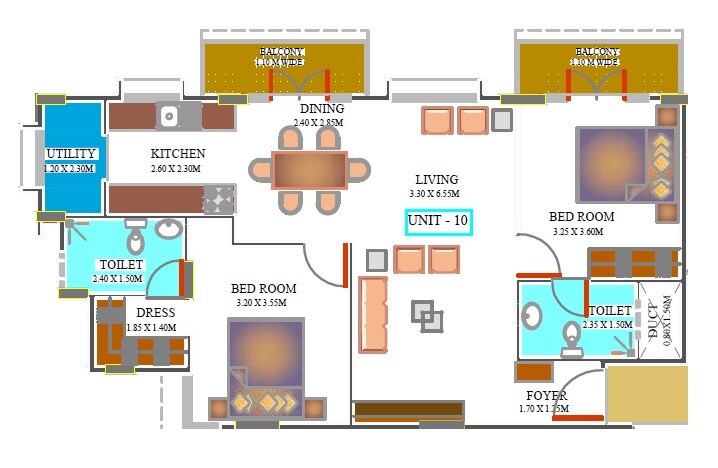 Floor plan of 2 BHK 812 Sq. Ft. Apartment in Pavithra Sahasra, Bangalore