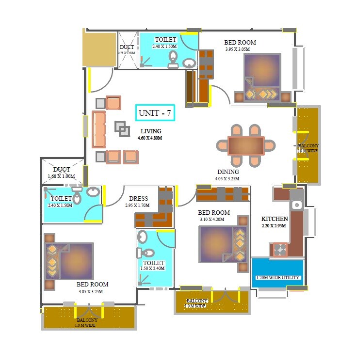 Floor plan of 3 BHK 1089 Sq. Ft. Apartment in Pavithra Sahasra, Bangalore
