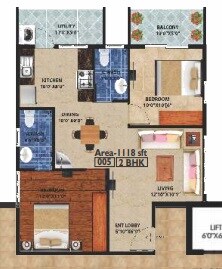 Floor plan of 2 BHK 1118 Sq. Ft. Apartment in Peace Rhythm, Bangalore