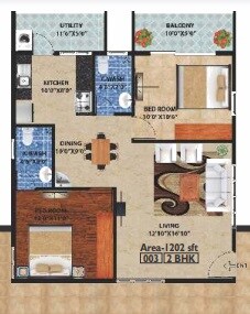 Floor plan of 2 BHK 1202 Sq. Ft. Apartment in Peace Rhythm, Bangalore