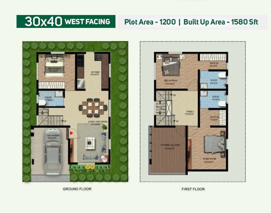 Floor plan of 3 BHK 1580 Sq. Ft. Villa in Peninsula Park Elite, Bangalore