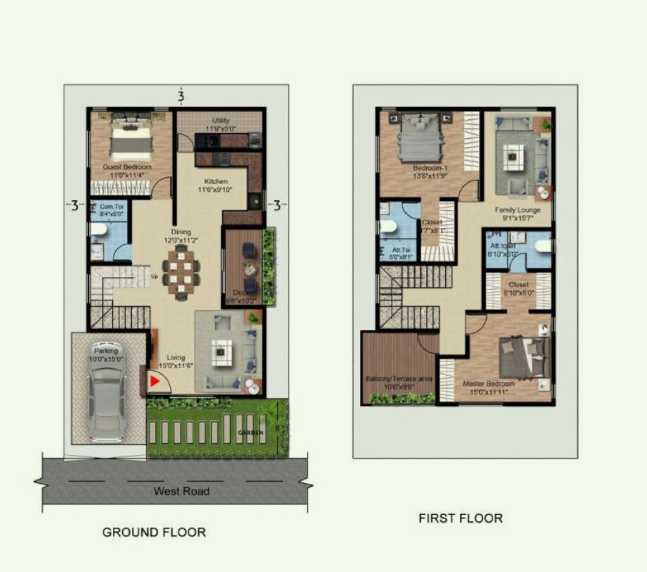 Floor plan of 3 BHK 1740 Sq. Ft. Villa in Peninsula Park Elite, Bangalore