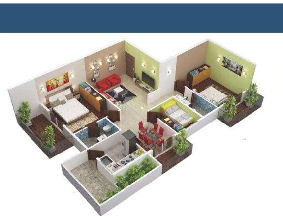 Floor plan of 2 BHK 1570 Sq. Ft. Apartment in Pinnacle Classic, Bangalore