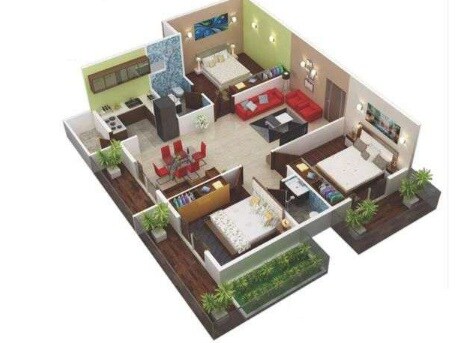 Floor plan of 3 BHK 1638 Sq. Ft. Apartment in Pinnacle Classic, Bangalore