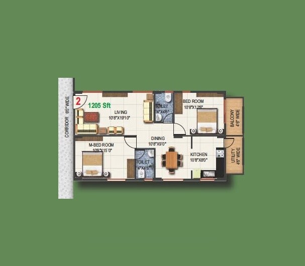 2 BHK 1205 Sq. Ft. Apartment