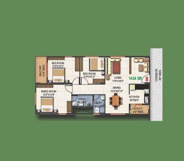 3 BHK 1434 Sq. Ft. Apartment