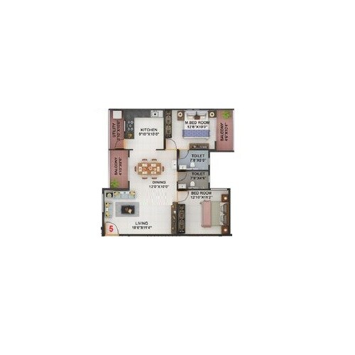 Floor plan of 2 BHK 1163 Sq. Ft. Apartment in Pioneer KRS Park Royal, Bangalore