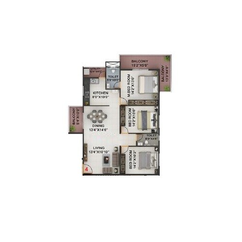Floor plan of 3 BHK 1590 Sq. Ft. Apartment in Pioneer KRS Park Royal, Bangalore