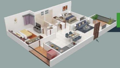 Floor plan of 2 BHK 1210 Sq. Ft. Apartment in Pioneer Park Avenue, Bangalore