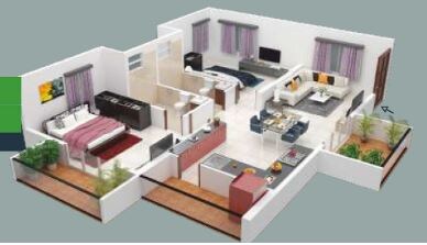 Floor plan of 2 BHK 1275 Sq. Ft. Apartment in Pioneer Park Avenue, Bangalore