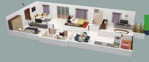 Floor plan of 3 BHK 1635 Sq. Ft. Apartment in Pioneer Park Avenue, Bangalore