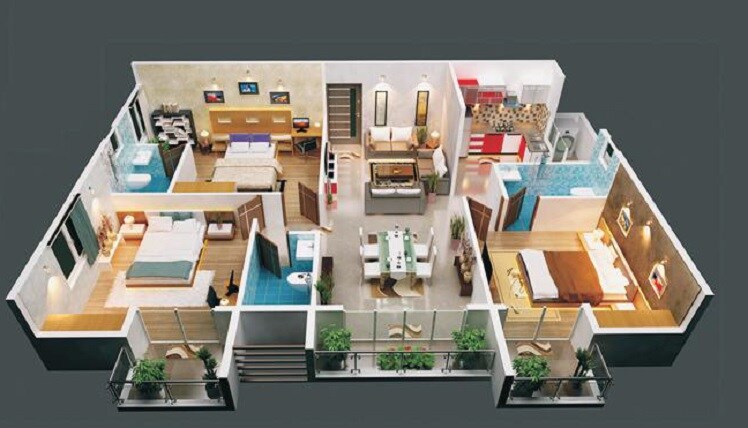 Floor plan of 3 BHK 1477 Sq. Ft. Apartment in Platina Exotica, Bangalore