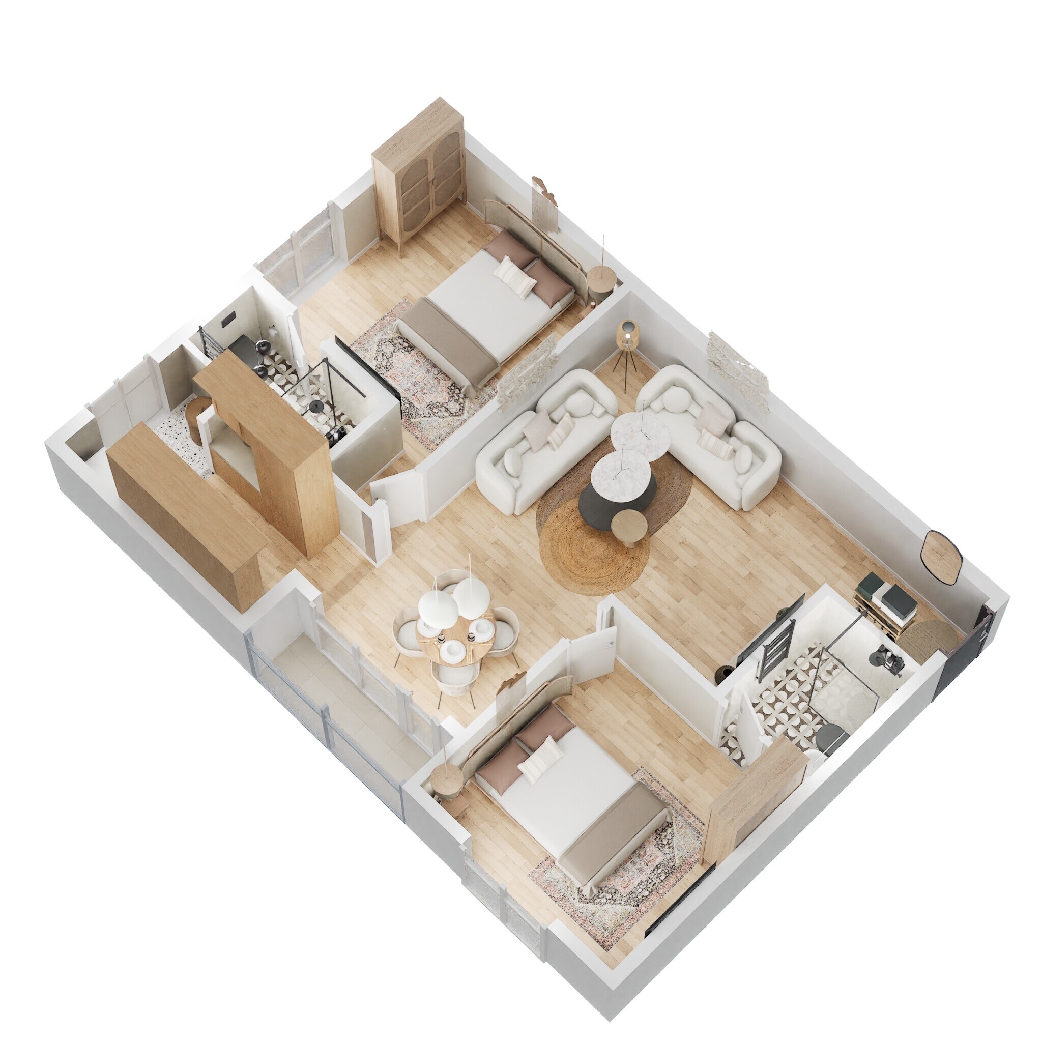 Floor plan of 2 BHK 1098 Sq. Ft. Apartment in Platinum East Woods, Bangalore