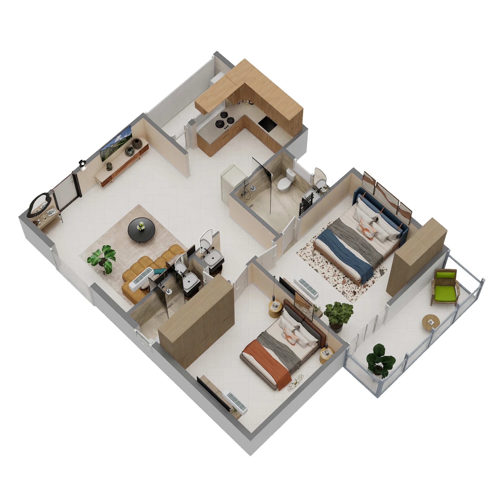 Floor plan of 2 BHK 1230 Sq. Ft. Apartment in Platinum Landmark, Bangalore