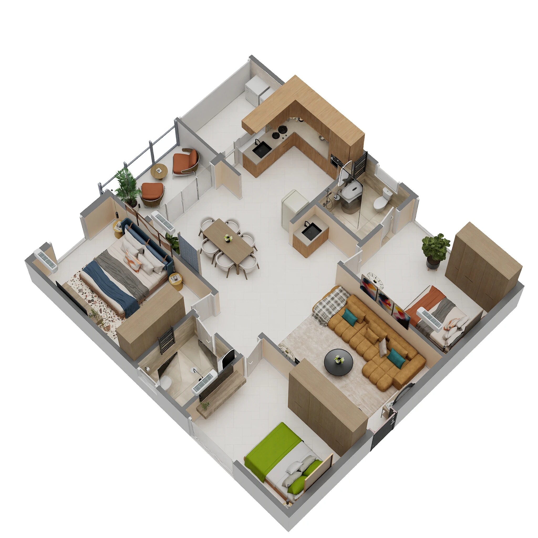 Floor plan of 3 BHK 1430 Sq. Ft. Apartment in Platinum Landmark, Bangalore
