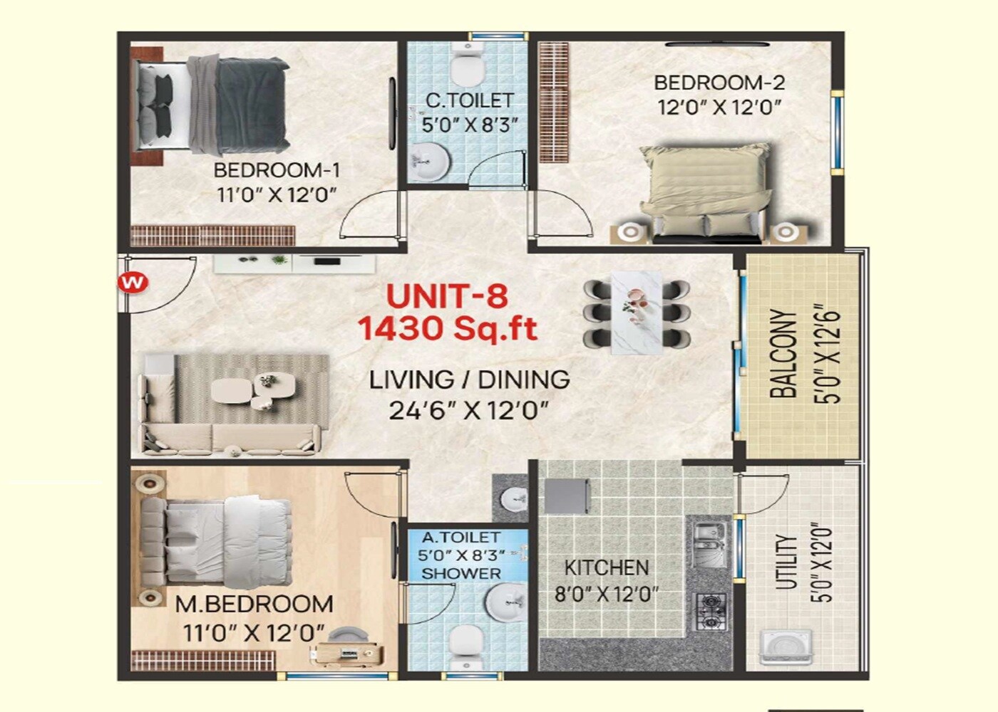 3 BHK 1430 Sq. Ft. Apartment