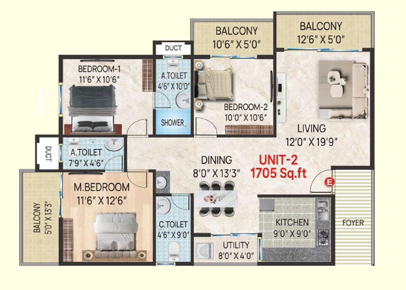 3 BHK 1705 Sq. Ft. Apartment
