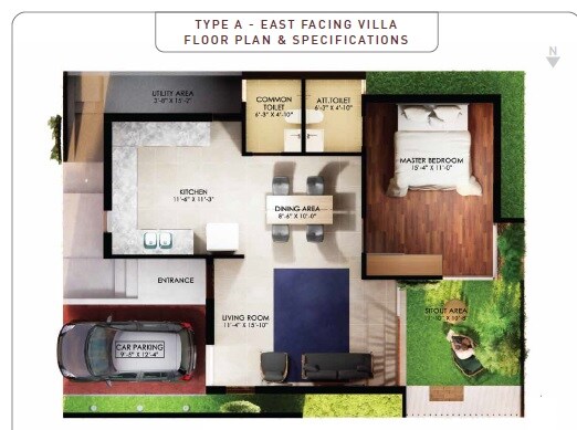 Floor plan of 1 BHK 926 Sq. Ft. Villa in PNB Landmark Estia, Bangalore