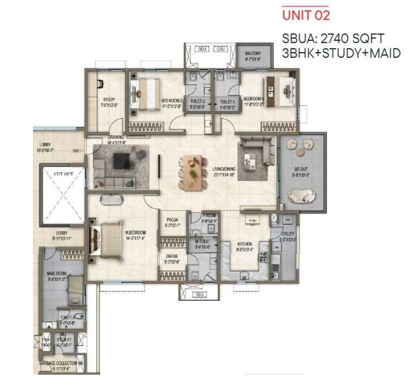 3 BHK 2740 Sq. Ft. Apartment