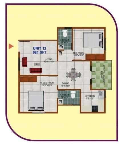 2 BHK 981 Sq. Ft. Apartment in Prabhavathi Comforts